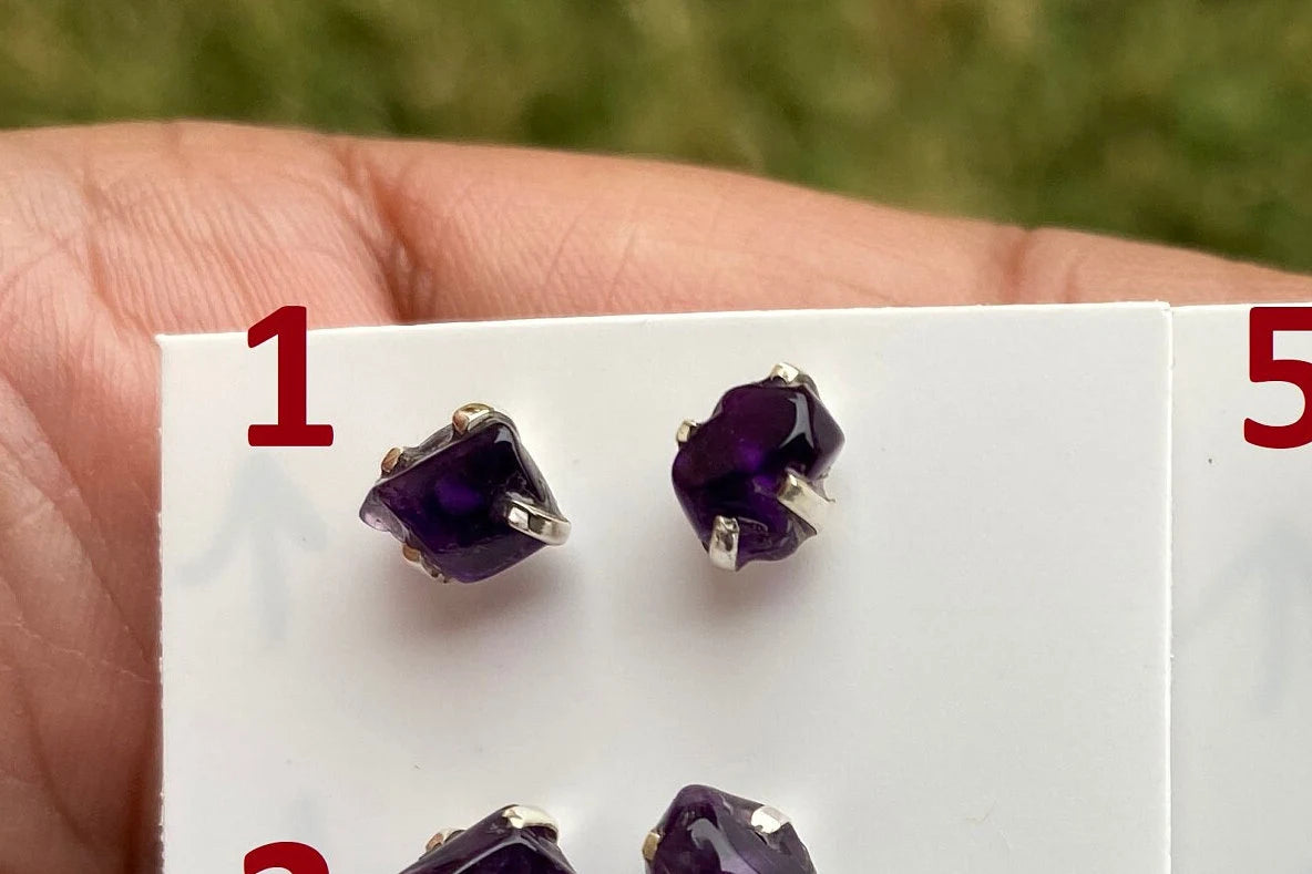 Tiny Rough Amethyst Sterling Silver Earring, Raw Prong Set Stud Earrings, Amethyst Stud Earring, February Birthstone, Small Gemstone Earring