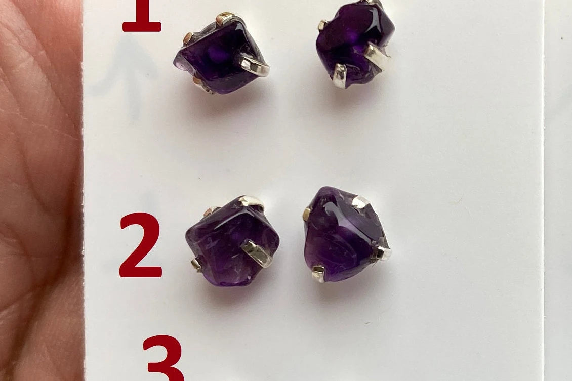 Tiny Rough Amethyst Sterling Silver Earring, Raw Prong Set Stud Earrings, Amethyst Stud Earring, February Birthstone, Small Gemstone Earring
