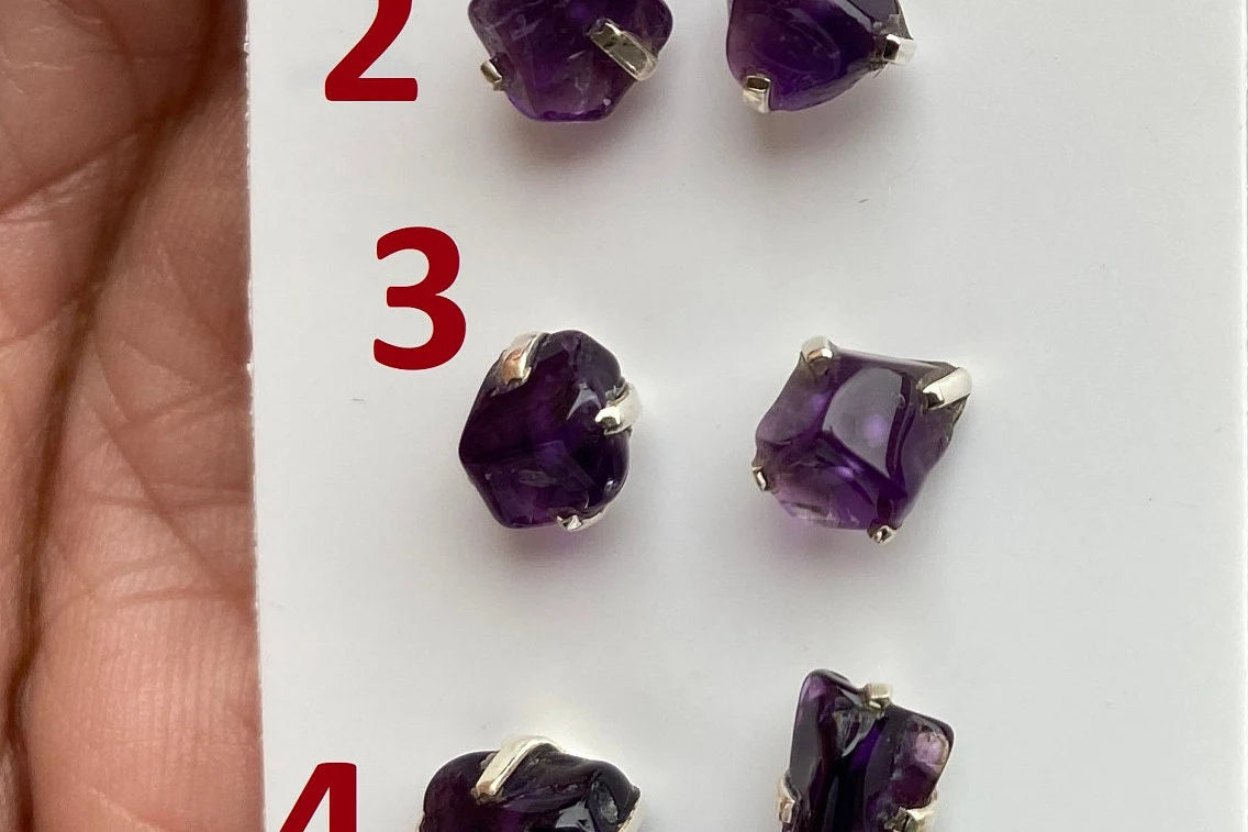 Tiny Rough Amethyst Sterling Silver Earring, Raw Prong Set Stud Earrings, Amethyst Stud Earring, February Birthstone, Small Gemstone Earring