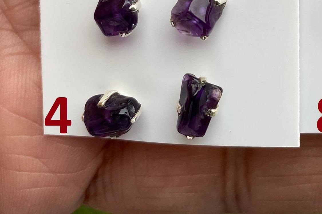 Tiny Rough Amethyst Sterling Silver Earring, Raw Prong Set Stud Earrings, Amethyst Stud Earring, February Birthstone, Small Gemstone Earring
