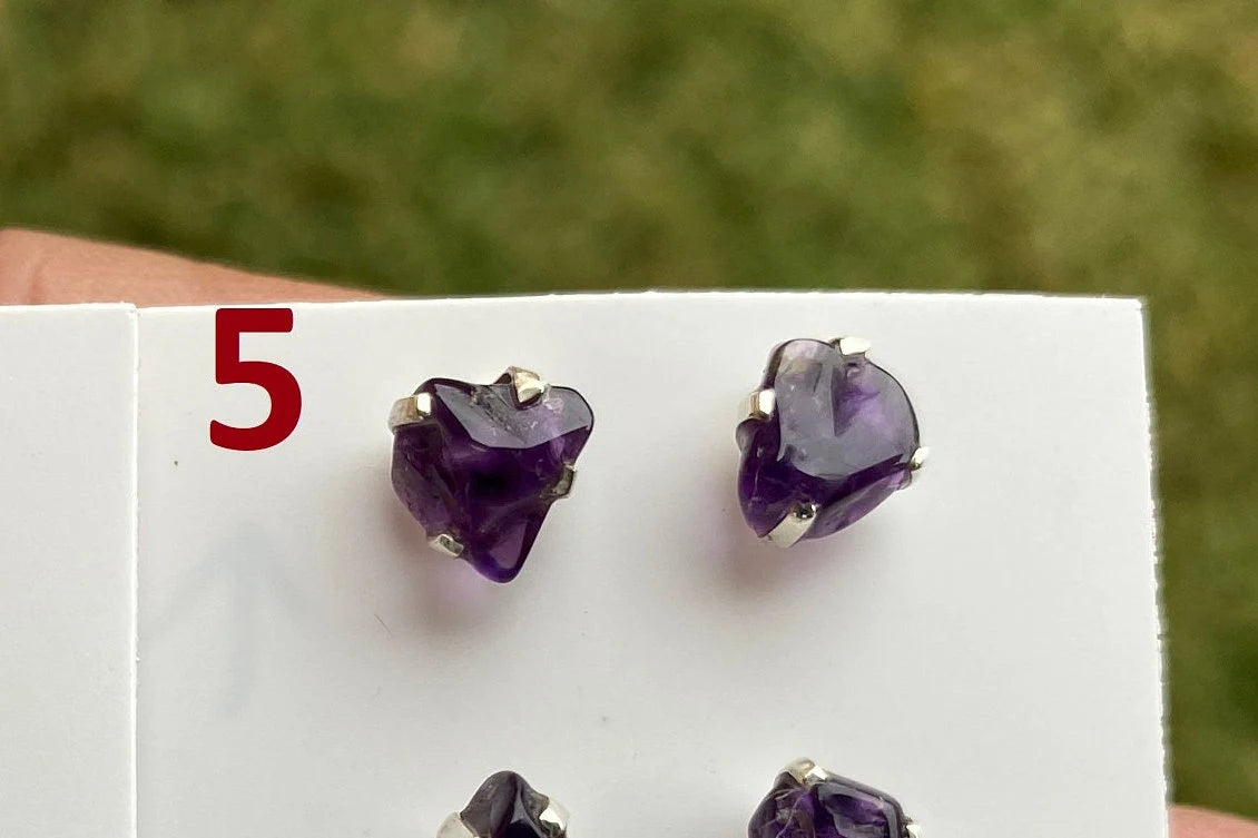 Tiny Rough Amethyst Sterling Silver Earring, Raw Prong Set Stud Earrings, Amethyst Stud Earring, February Birthstone, Small Gemstone Earring