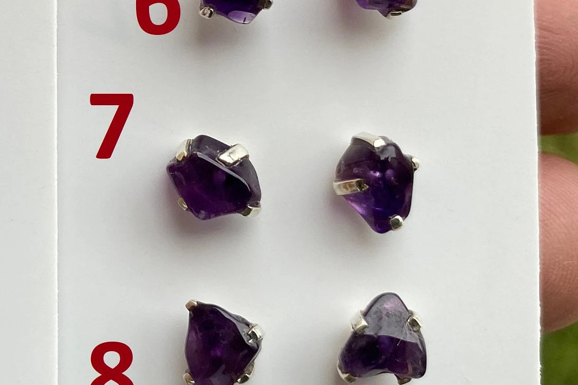 Tiny Rough Amethyst Sterling Silver Earring, Raw Prong Set Stud Earrings, Amethyst Stud Earring, February Birthstone, Small Gemstone Earring