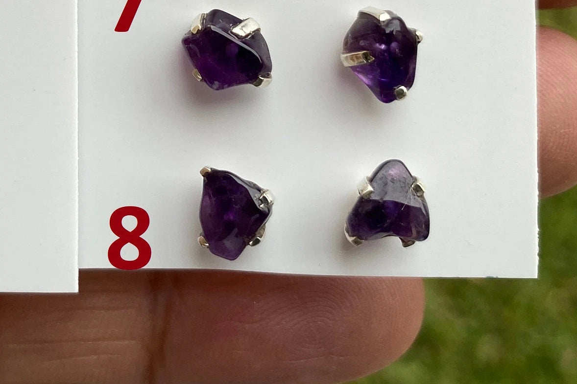 Tiny Rough Amethyst Sterling Silver Earring, Raw Prong Set Stud Earrings, Amethyst Stud Earring, February Birthstone, Small Gemstone Earring