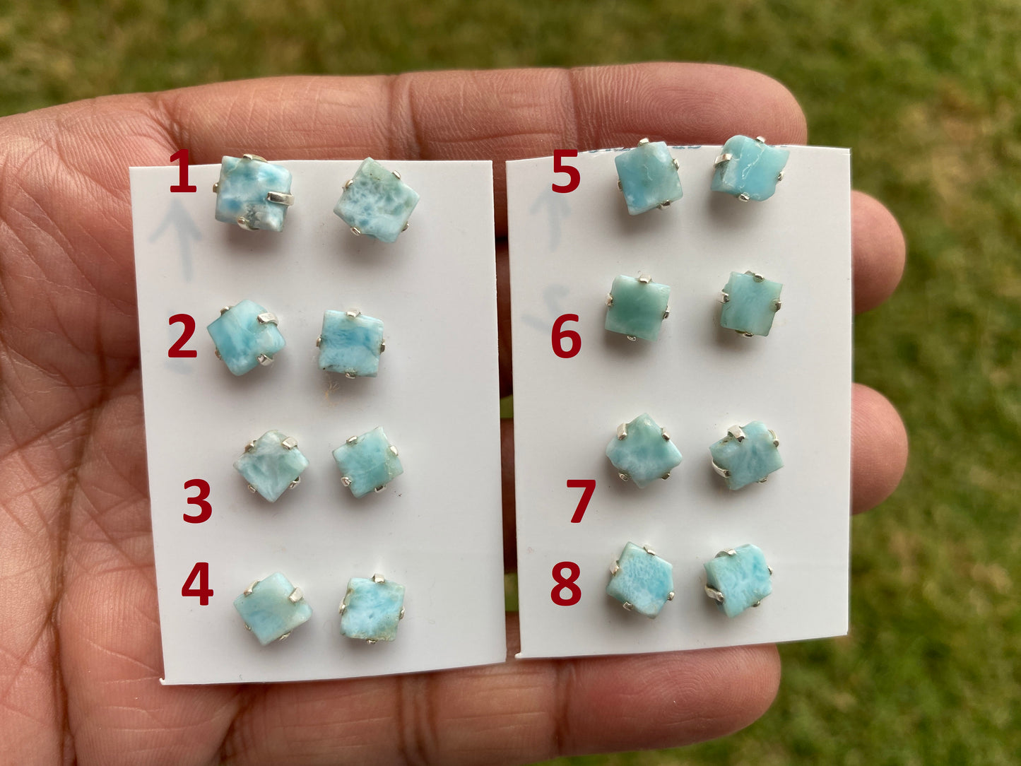 Tiny Rough Larimar Sterling Silver Stud Earrings, Larimar Earring, Larimar Jewelry, Raw Larimar Stone, Raw Larimar Slab, Raw Larimar Crystal