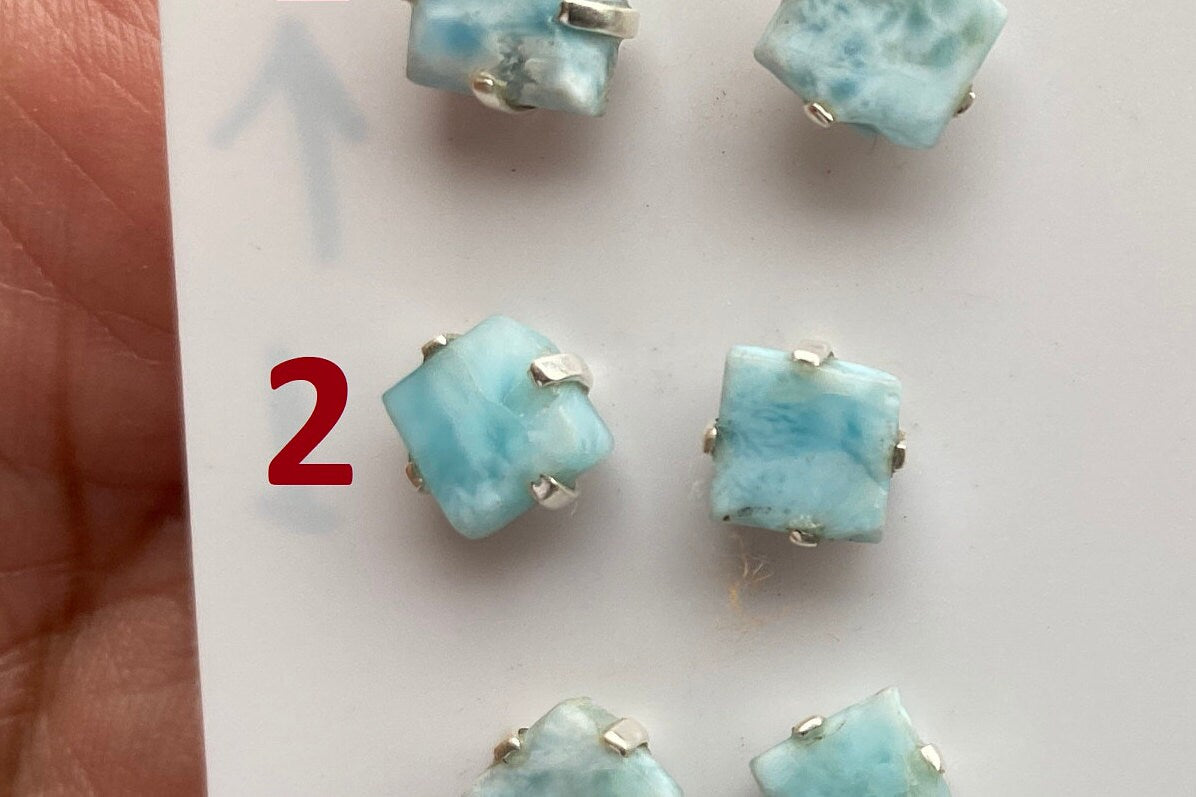 Tiny Rough Larimar Sterling Silver Stud Earrings, Larimar Earring, Larimar Jewelry, Raw Larimar Stone, Raw Larimar Slab, Raw Larimar Crystal