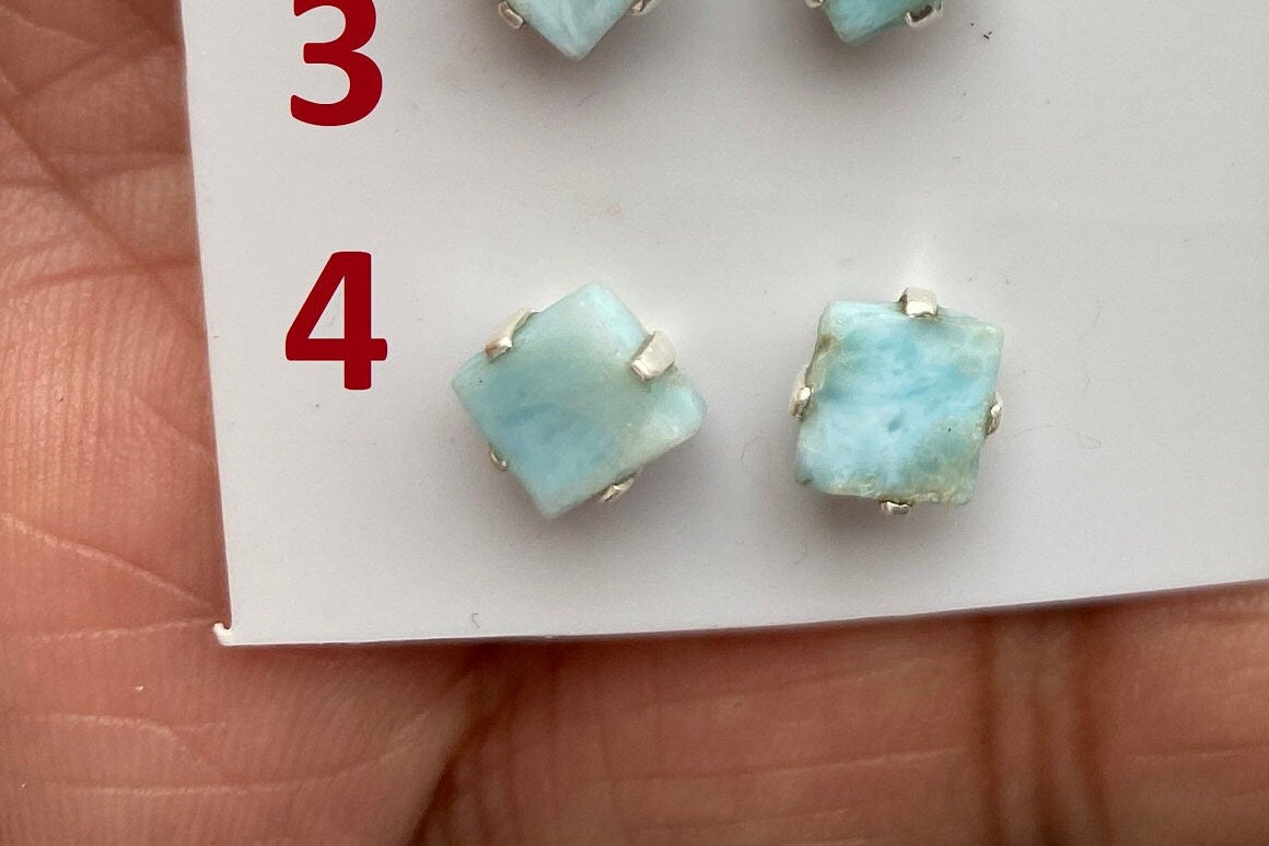 Tiny Rough Larimar Sterling Silver Stud Earrings, Larimar Earring, Larimar Jewelry, Raw Larimar Stone, Raw Larimar Slab, Raw Larimar Crystal
