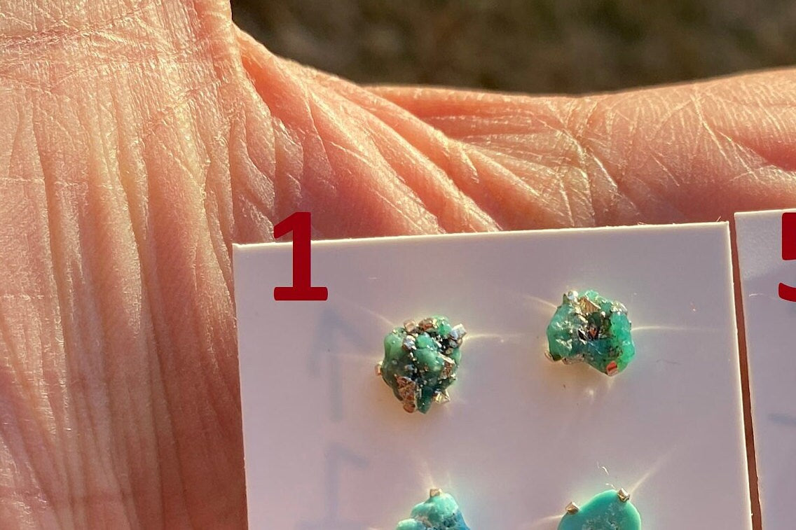 Tiny Rough Natural Turquoise Stud Earrings, Sterling Silver, Blue Stone Earring, Turquoise Jewelry, Prong Stud Earring, December Birthstone