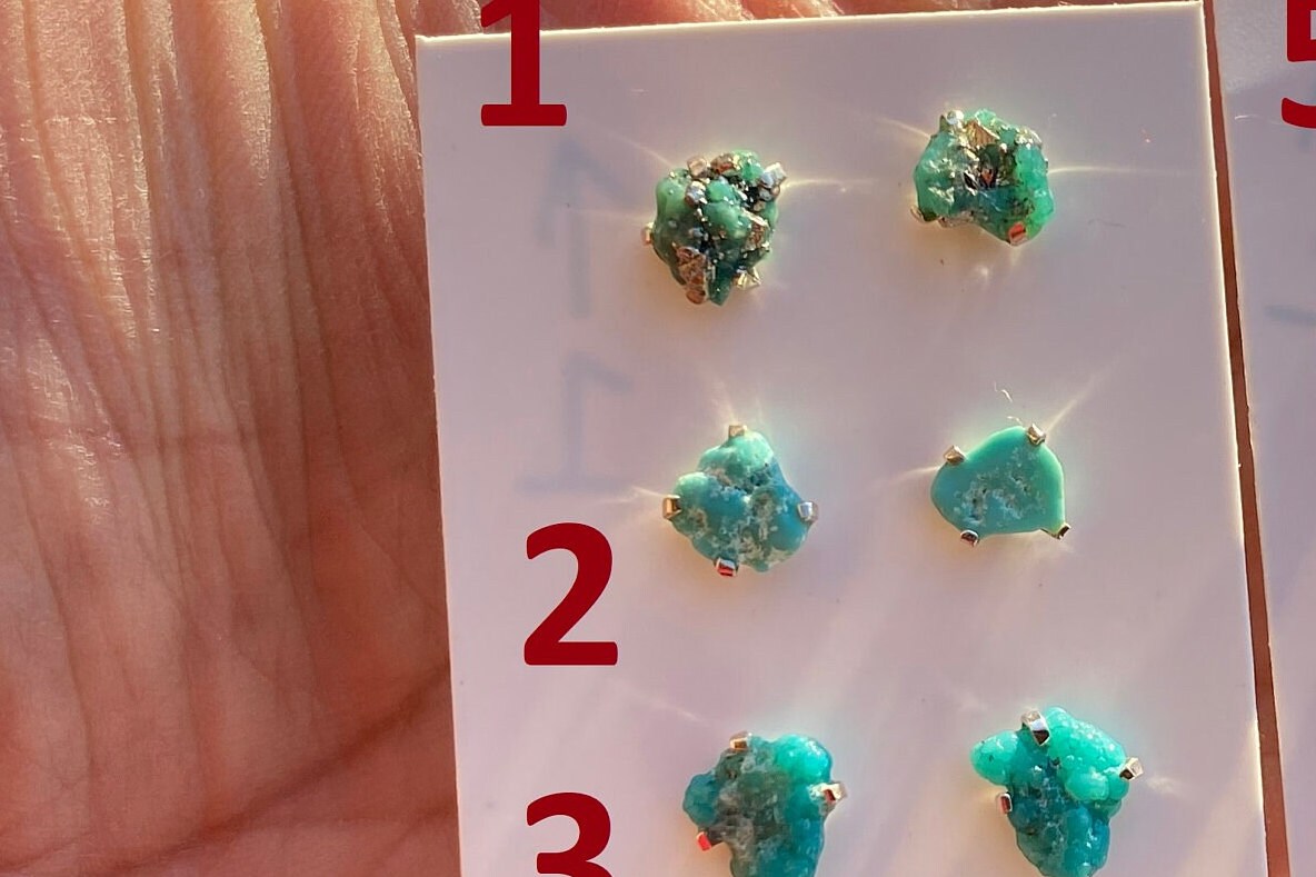 Tiny Rough Natural Turquoise Stud Earrings, Sterling Silver, Blue Stone Earring, Turquoise Jewelry, Prong Stud Earring, December Birthstone