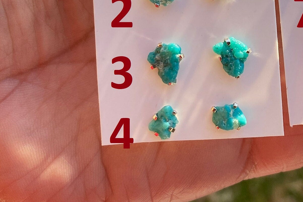 Tiny Rough Natural Turquoise Stud Earrings, Sterling Silver, Blue Stone Earring, Turquoise Jewelry, Prong Stud Earring, December Birthstone