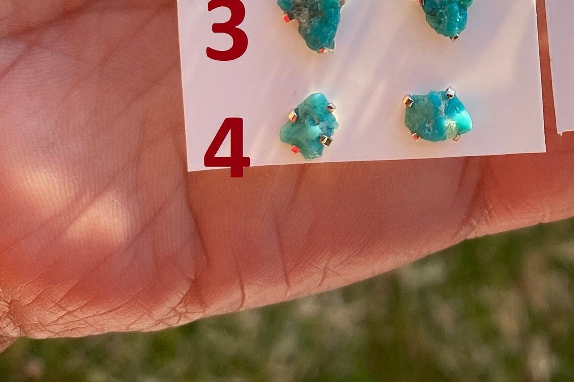 Tiny Rough Natural Turquoise Stud Earrings, Sterling Silver, Blue Stone Earring, Turquoise Jewelry, Prong Stud Earring, December Birthstone