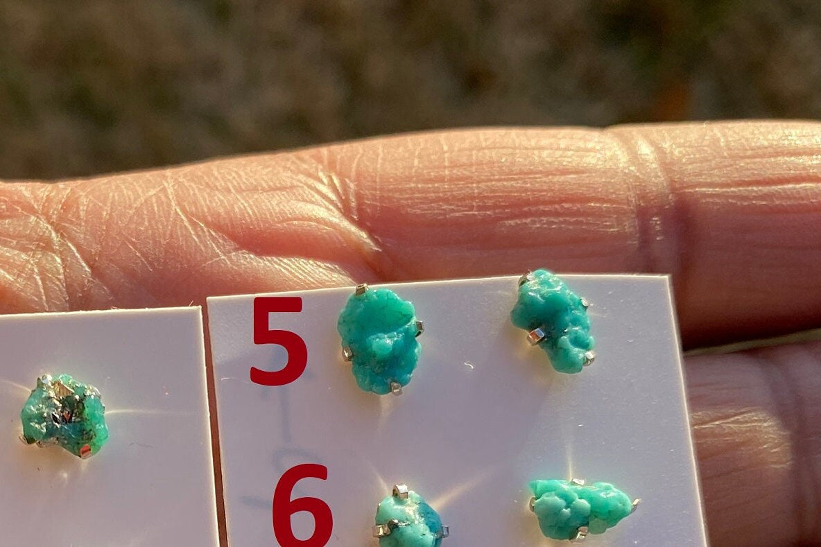 Tiny Rough Natural Turquoise Stud Earrings, Sterling Silver, Blue Stone Earring, Turquoise Jewelry, Prong Stud Earring, December Birthstone