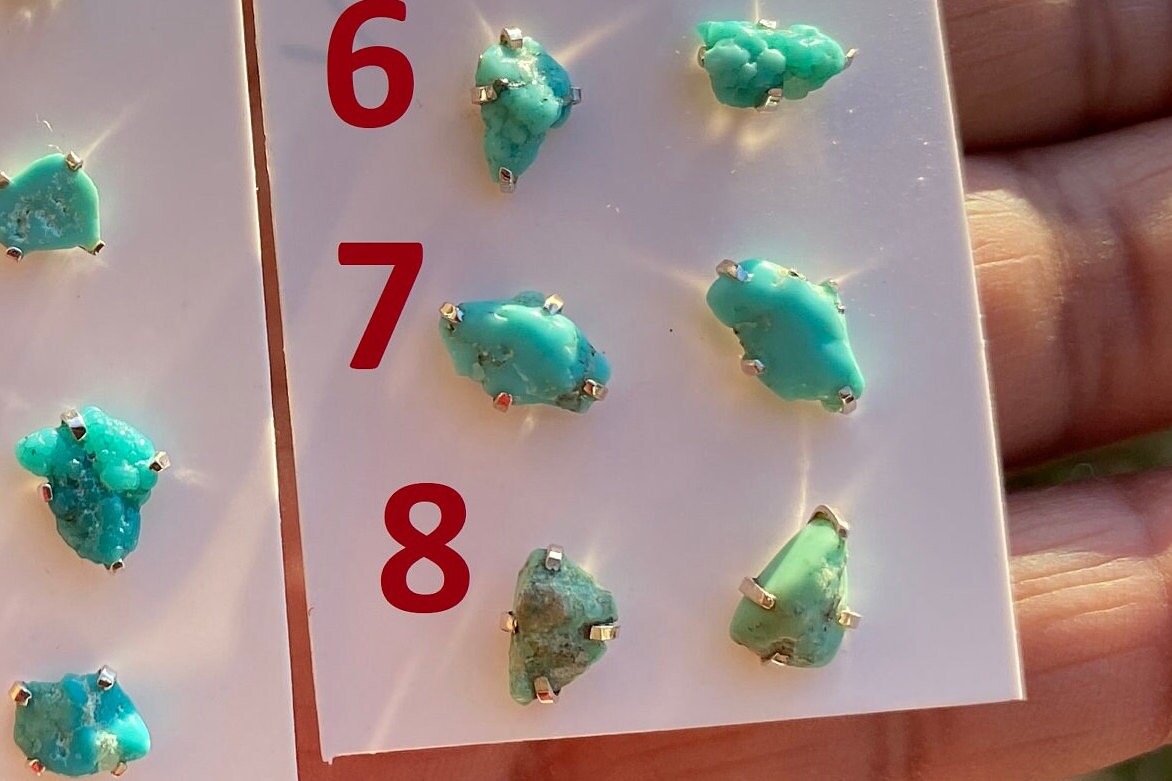 Tiny Rough Natural Turquoise Stud Earrings, Sterling Silver, Blue Stone Earring, Turquoise Jewelry, Prong Stud Earring, December Birthstone