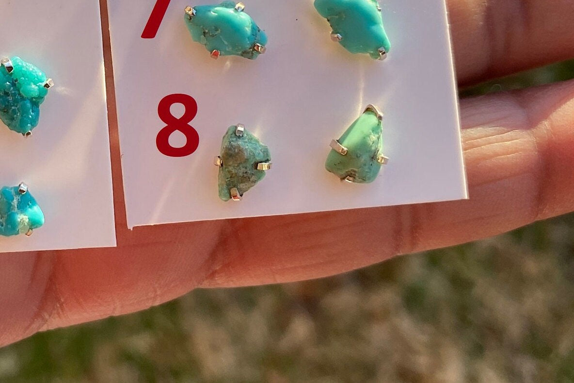 Tiny Rough Natural Turquoise Stud Earrings, Sterling Silver, Blue Stone Earring, Turquoise Jewelry, Prong Stud Earring, December Birthstone