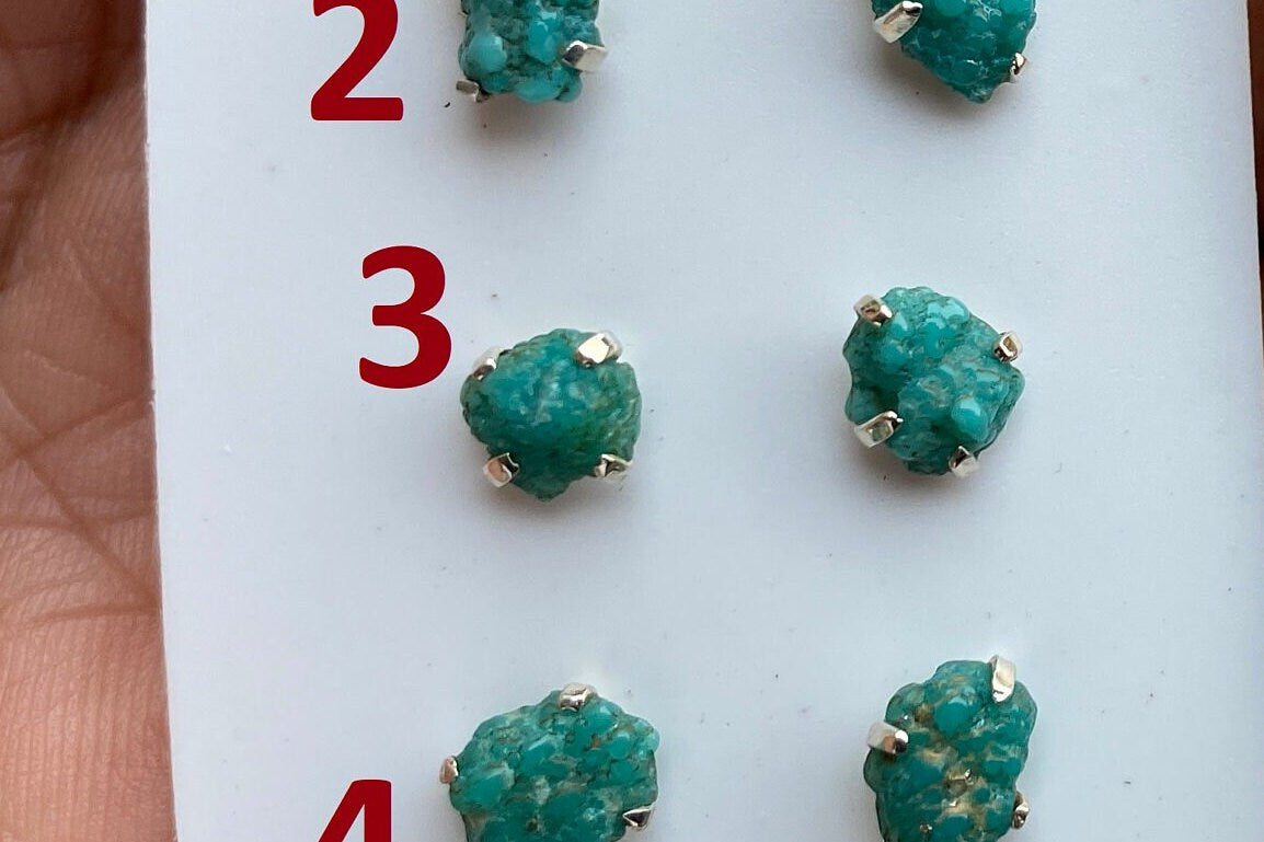 Tiny Rough Natural Turquoise Stud Earrings, Sterling Silver, Blue Stone Earring, Turquoise Jewelry, Prong Stud Earring, December Birthstone