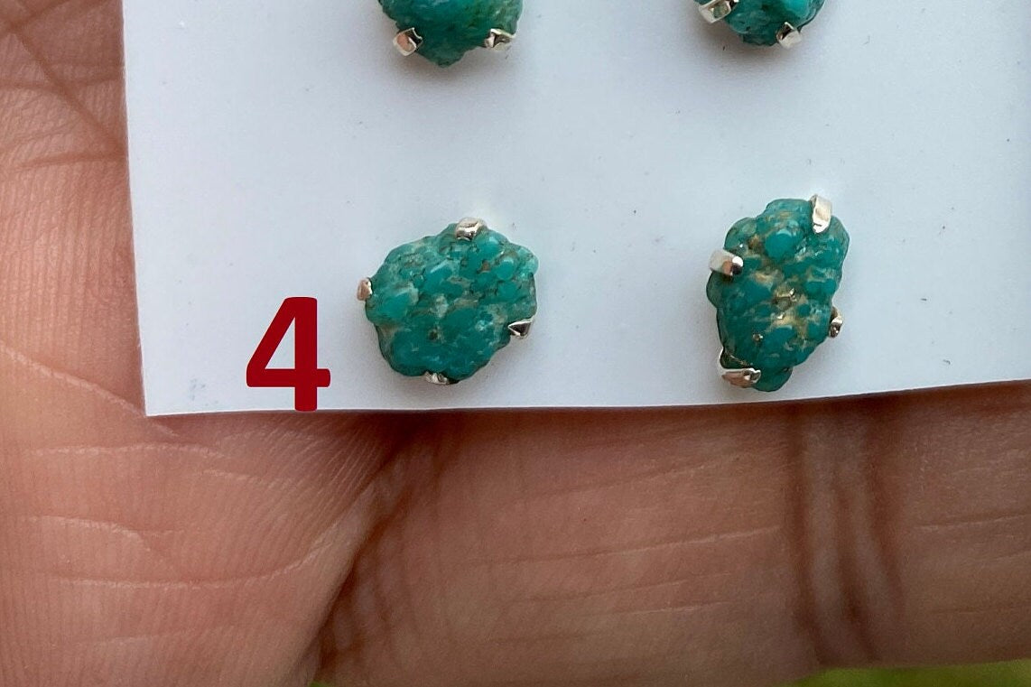 Tiny Rough Natural Turquoise Stud Earrings, Sterling Silver, Blue Stone Earring, Turquoise Jewelry, Prong Stud Earring, December Birthstone