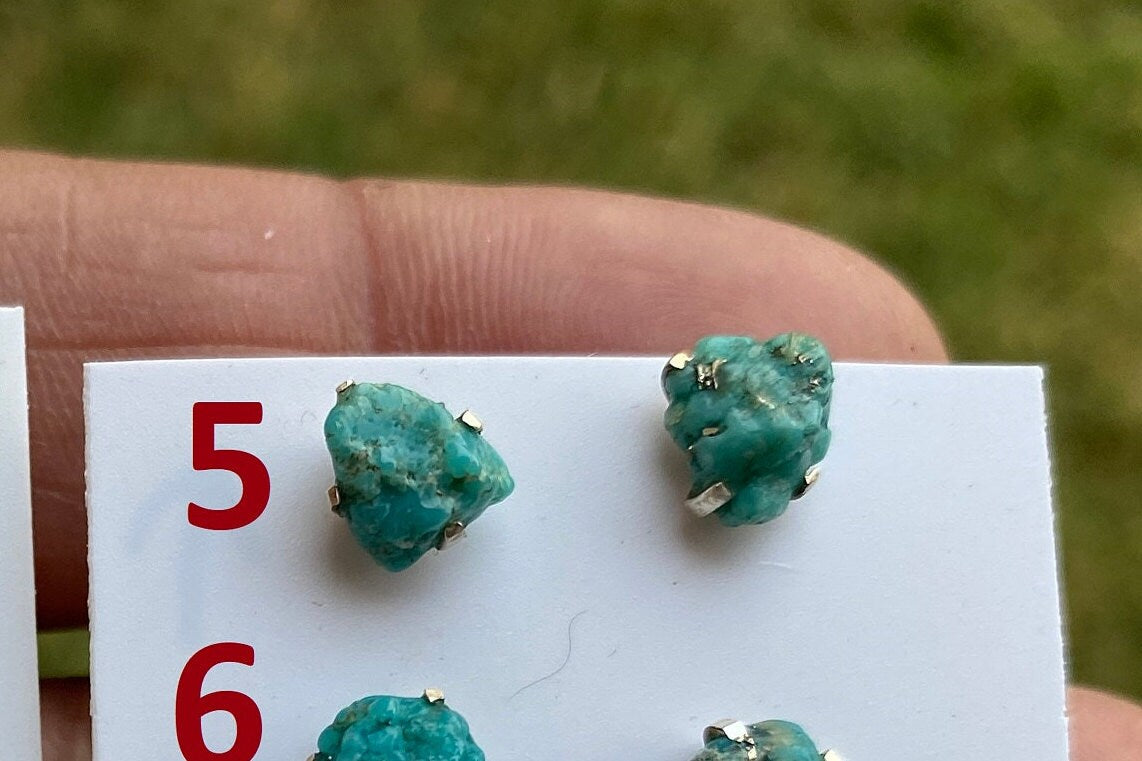 Tiny Rough Natural Turquoise Stud Earrings, Sterling Silver, Blue Stone Earring, Turquoise Jewelry, Prong Stud Earring, December Birthstone