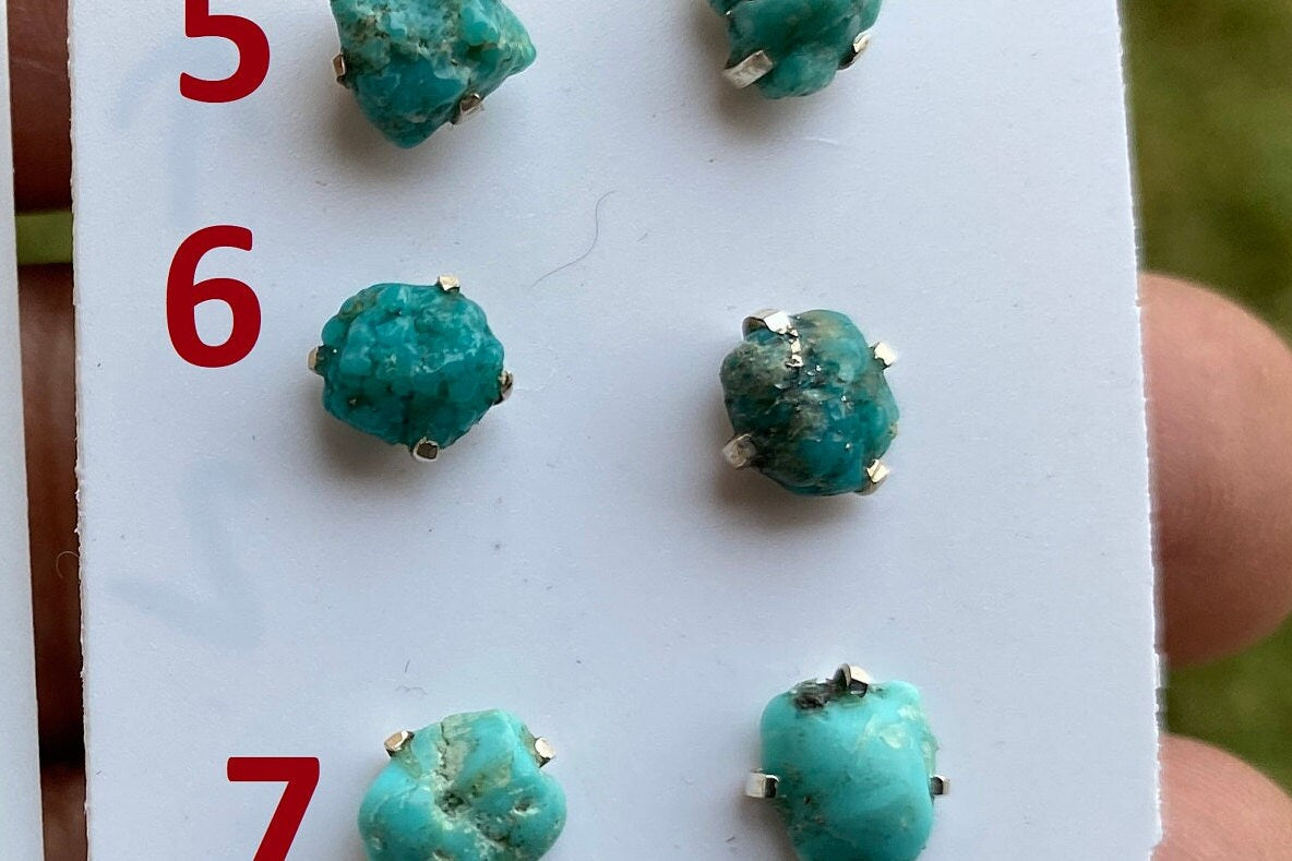 Tiny Rough Natural Turquoise Stud Earrings, Sterling Silver, Blue Stone Earring, Turquoise Jewelry, Prong Stud Earring, December Birthstone