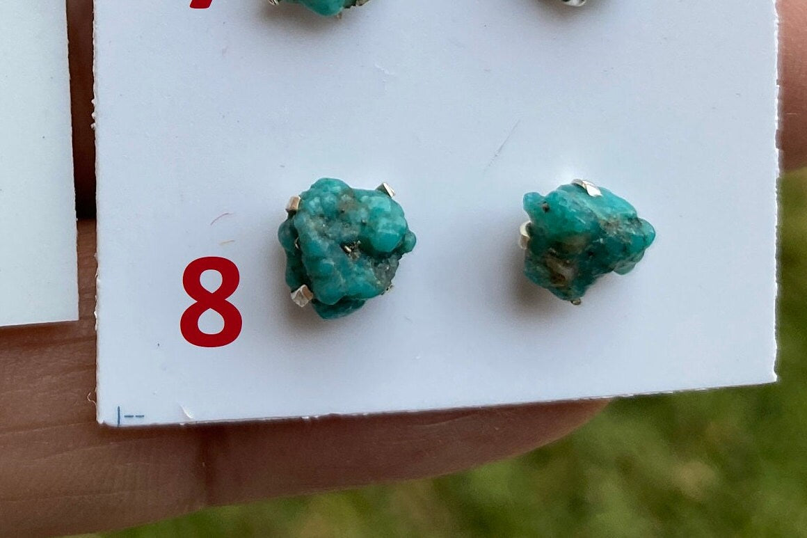 Tiny Rough Natural Turquoise Stud Earrings, Sterling Silver, Blue Stone Earring, Turquoise Jewelry, Prong Stud Earring, December Birthstone