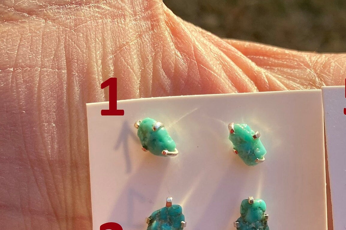 Tiny Rough Natural Turquoise Stud Earrings, Sterling Silver, Blue Stone Earring, Turquoise Jewelry, Prong Stud Earring, December Birthstone