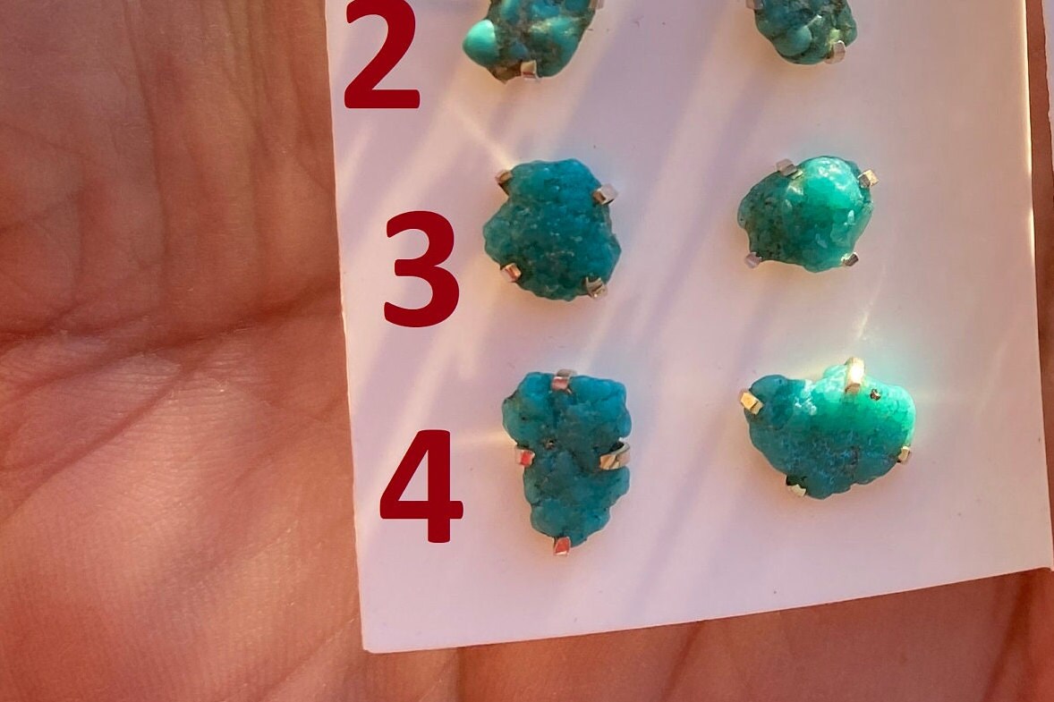 Tiny Rough Natural Turquoise Stud Earrings, Sterling Silver, Blue Stone Earring, Turquoise Jewelry, Prong Stud Earring, December Birthstone