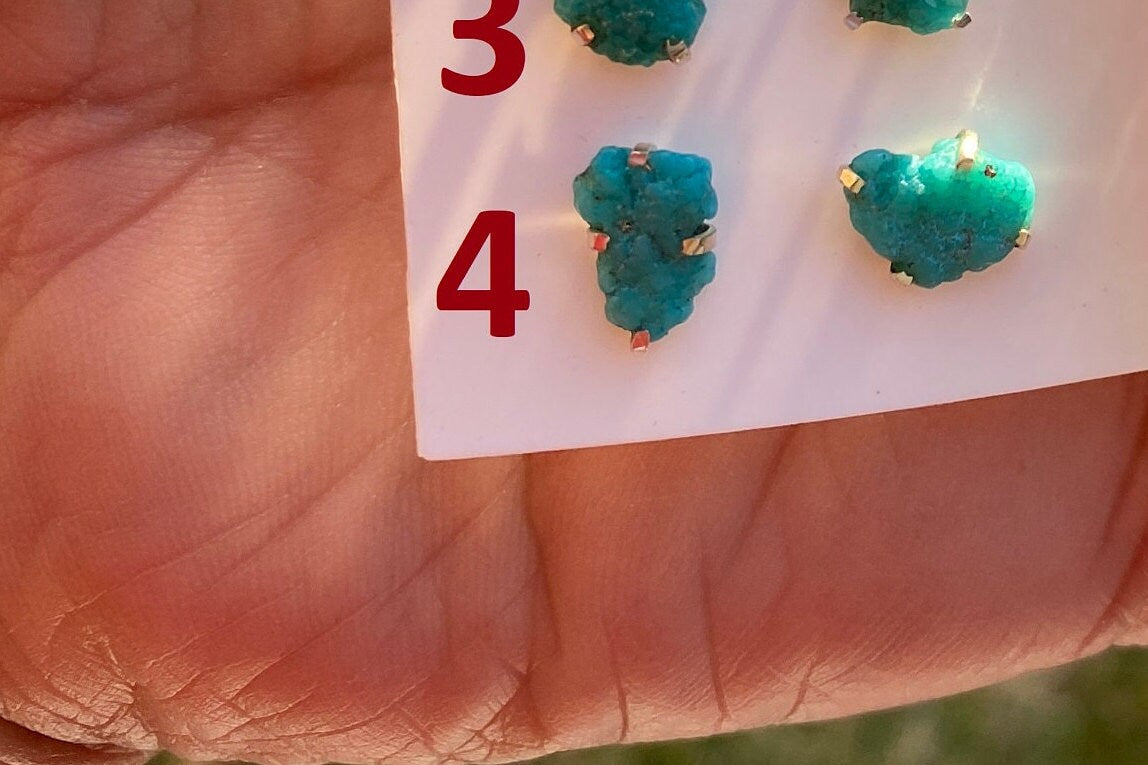 Tiny Rough Natural Turquoise Stud Earrings, Sterling Silver, Blue Stone Earring, Turquoise Jewelry, Prong Stud Earring, December Birthstone