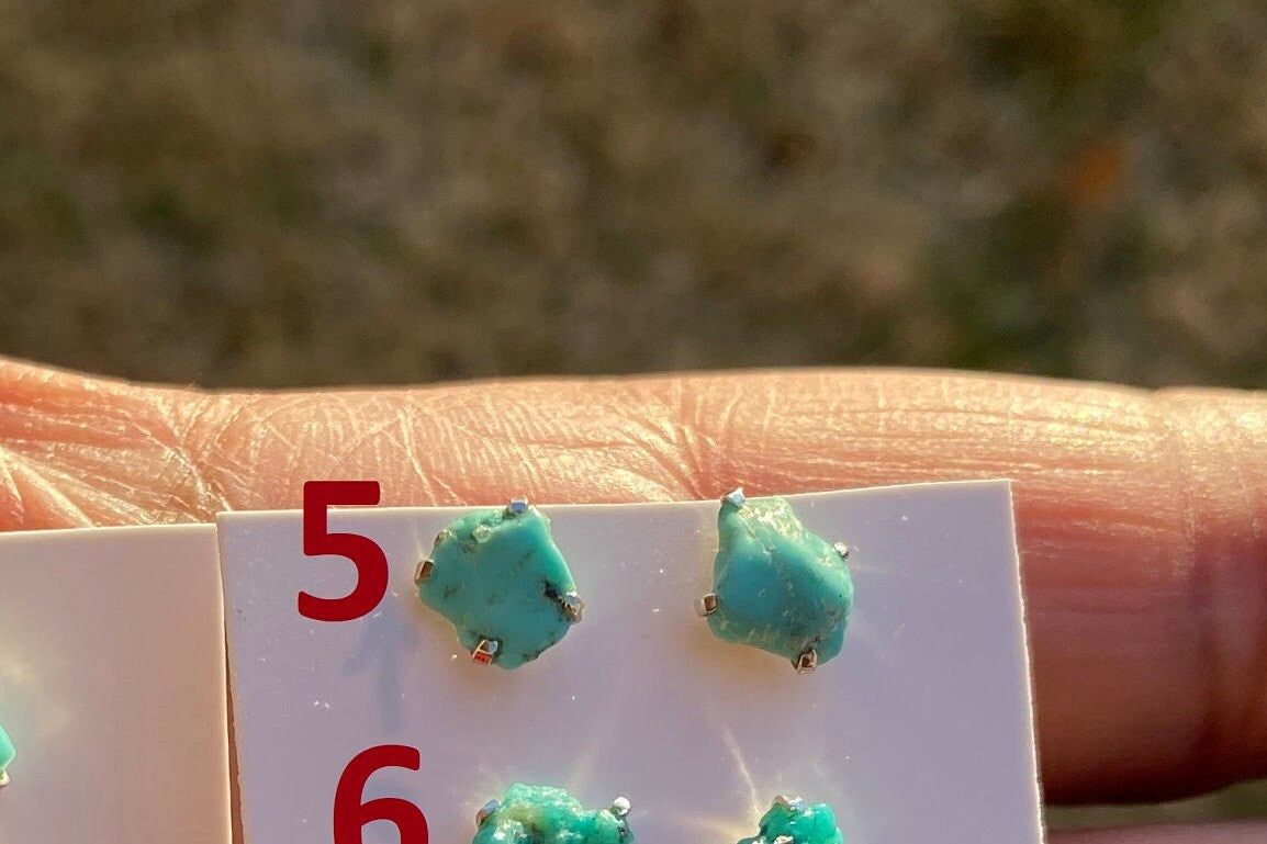 Tiny Rough Natural Turquoise Stud Earrings, Sterling Silver, Blue Stone Earring, Turquoise Jewelry, Prong Stud Earring, December Birthstone