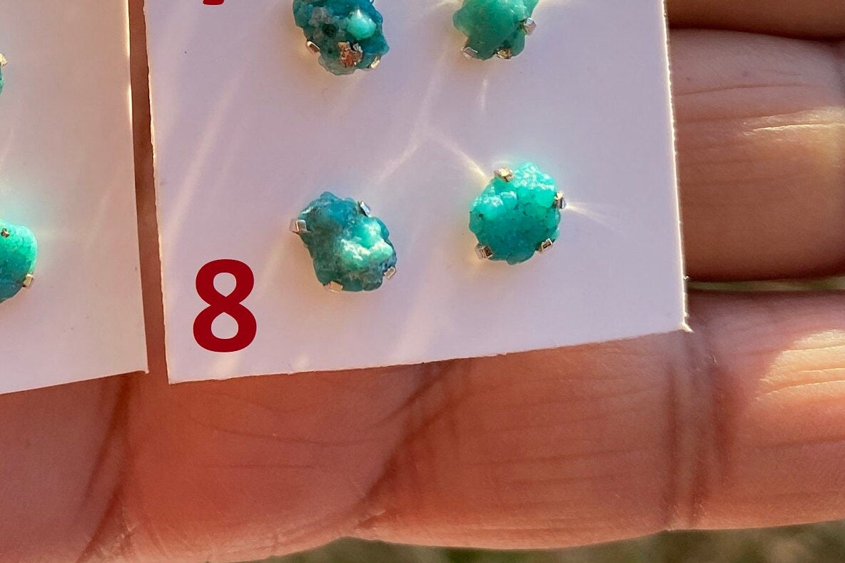 Tiny Rough Natural Turquoise Stud Earrings, Sterling Silver, Blue Stone Earring, Turquoise Jewelry, Prong Stud Earring, December Birthstone