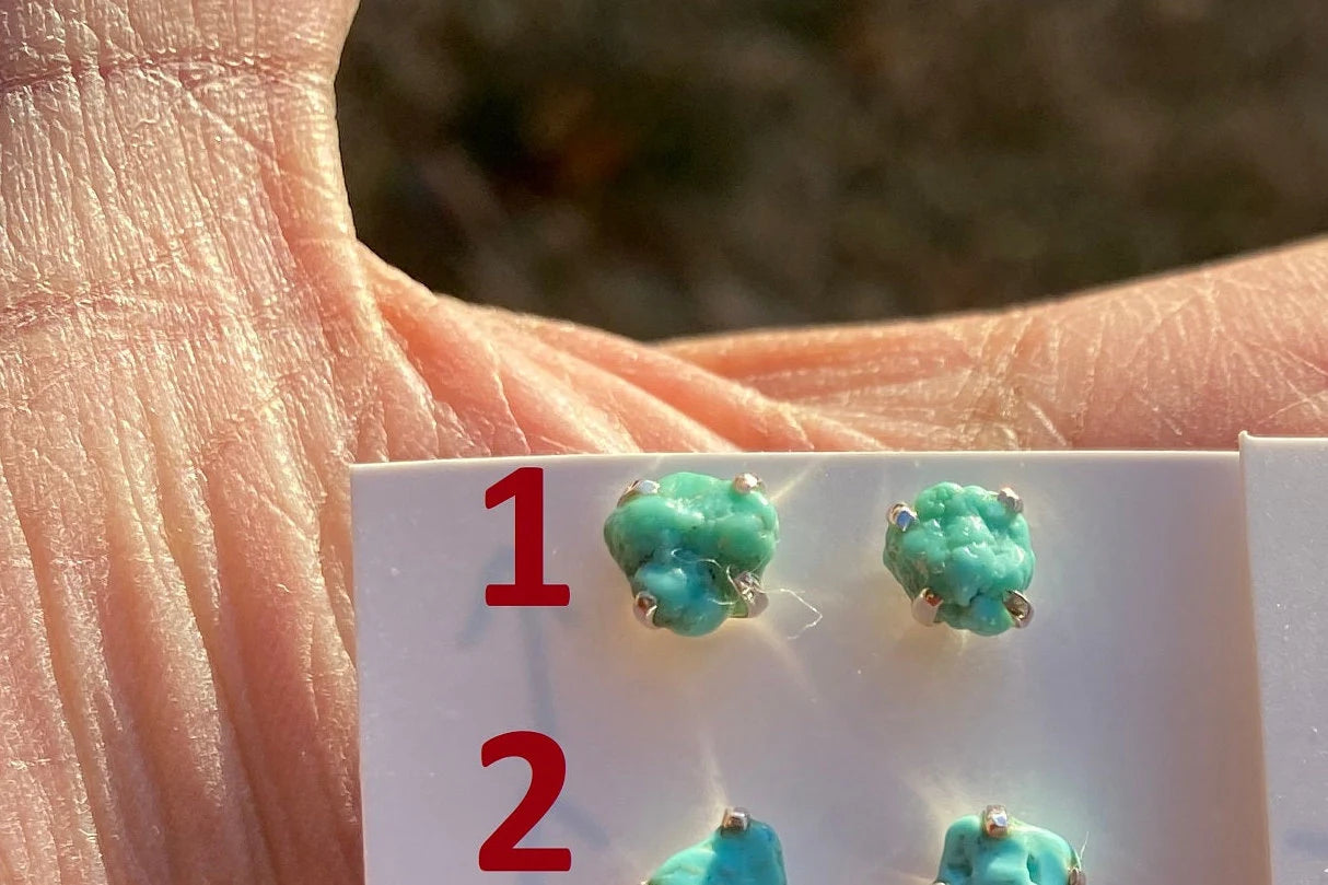 Tiny Rough Natural Turquoise Stud Earrings, Sterling Silver, Blue Stone Earring, Turquoise Jewelry, Prong Stud Earring, December Birthstone