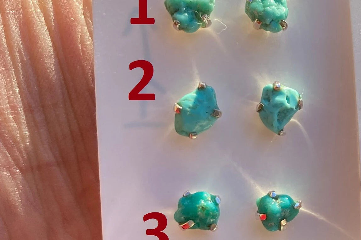 Tiny Rough Natural Turquoise Stud Earrings, Sterling Silver, Blue Stone Earring, Turquoise Jewelry, Prong Stud Earring, December Birthstone