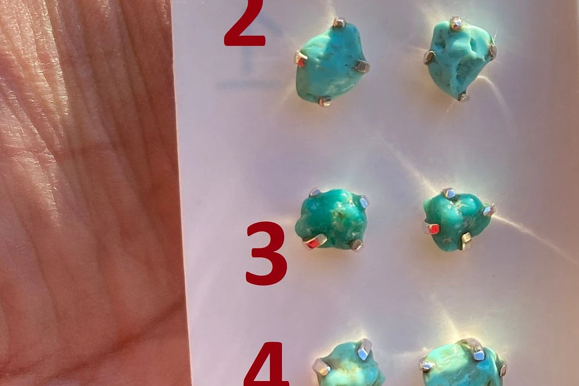 Tiny Rough Natural Turquoise Stud Earrings, Sterling Silver, Blue Stone Earring, Turquoise Jewelry, Prong Stud Earring, December Birthstone