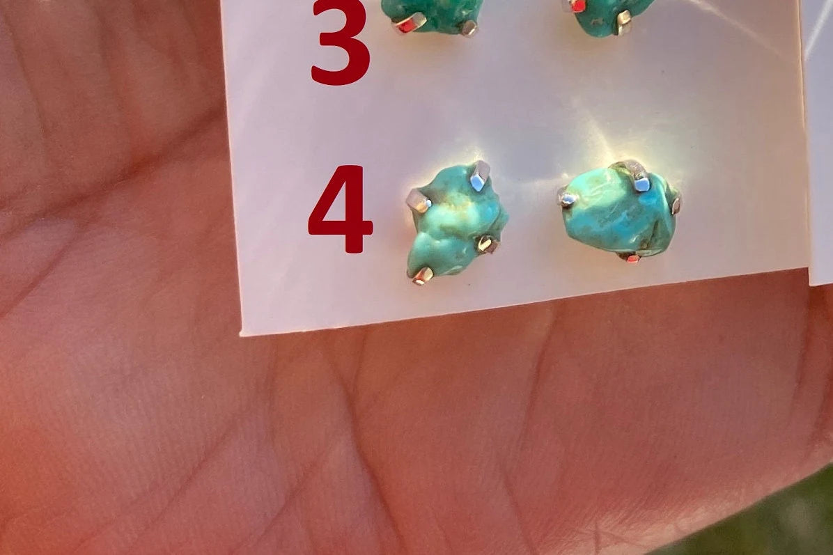Tiny Rough Natural Turquoise Stud Earrings, Sterling Silver, Blue Stone Earring, Turquoise Jewelry, Prong Stud Earring, December Birthstone