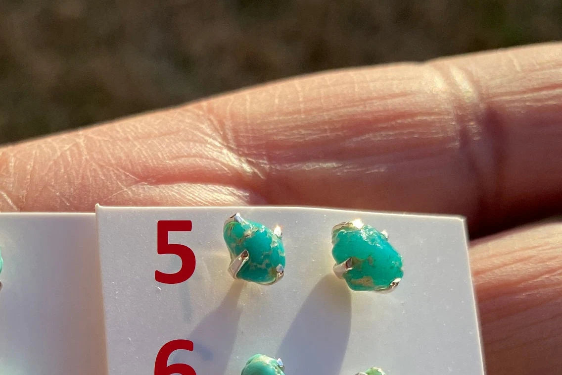 Tiny Rough Natural Turquoise Stud Earrings, Sterling Silver, Blue Stone Earring, Turquoise Jewelry, Prong Stud Earring, December Birthstone