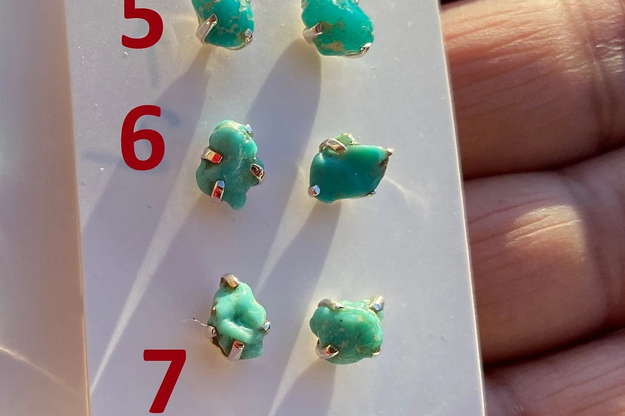 Tiny Rough Natural Turquoise Stud Earrings, Sterling Silver, Blue Stone Earring, Turquoise Jewelry, Prong Stud Earring, December Birthstone
