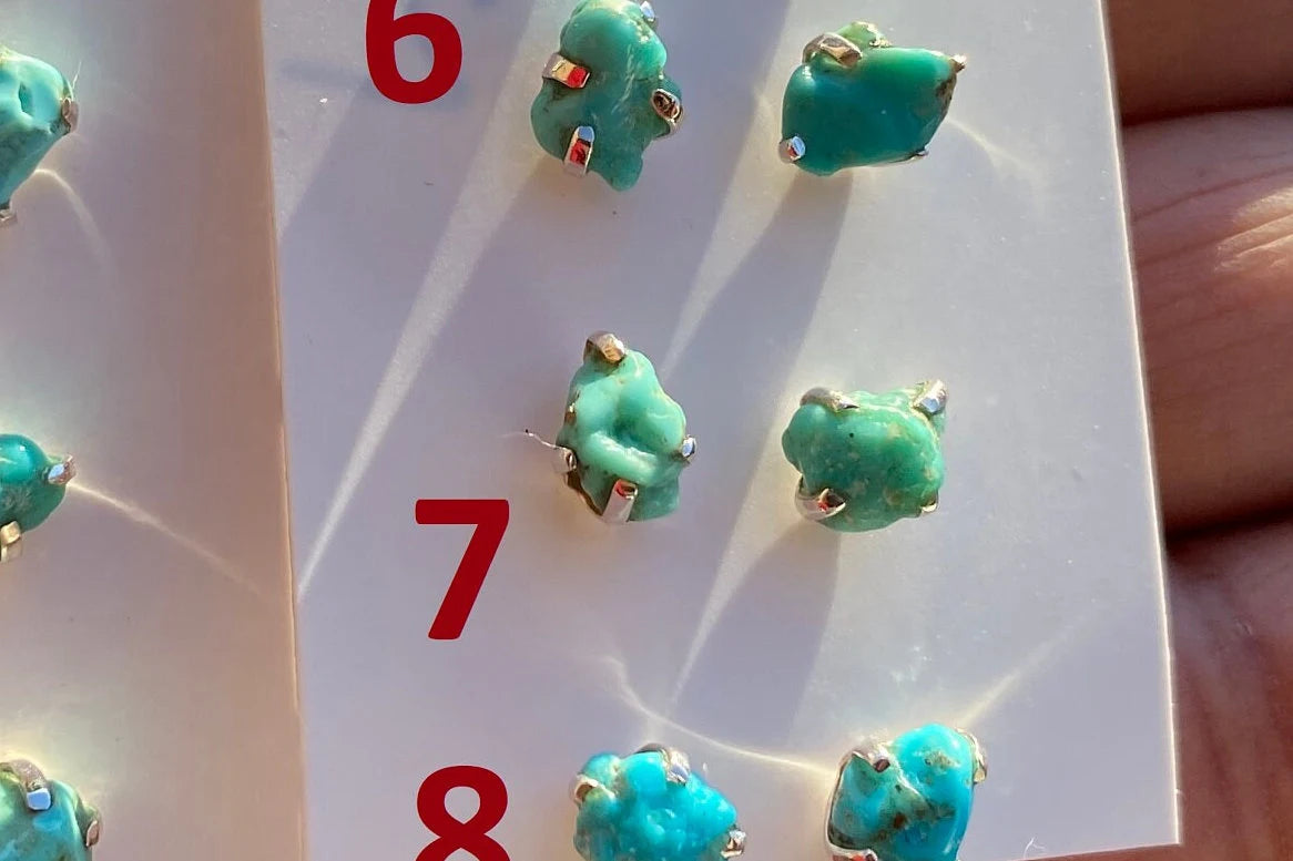 Tiny Rough Natural Turquoise Stud Earrings, Sterling Silver, Blue Stone Earring, Turquoise Jewelry, Prong Stud Earring, December Birthstone