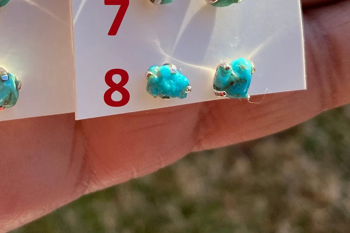 Tiny Rough Natural Turquoise Stud Earrings, Sterling Silver, Blue Stone Earring, Turquoise Jewelry, Prong Stud Earring, December Birthstone