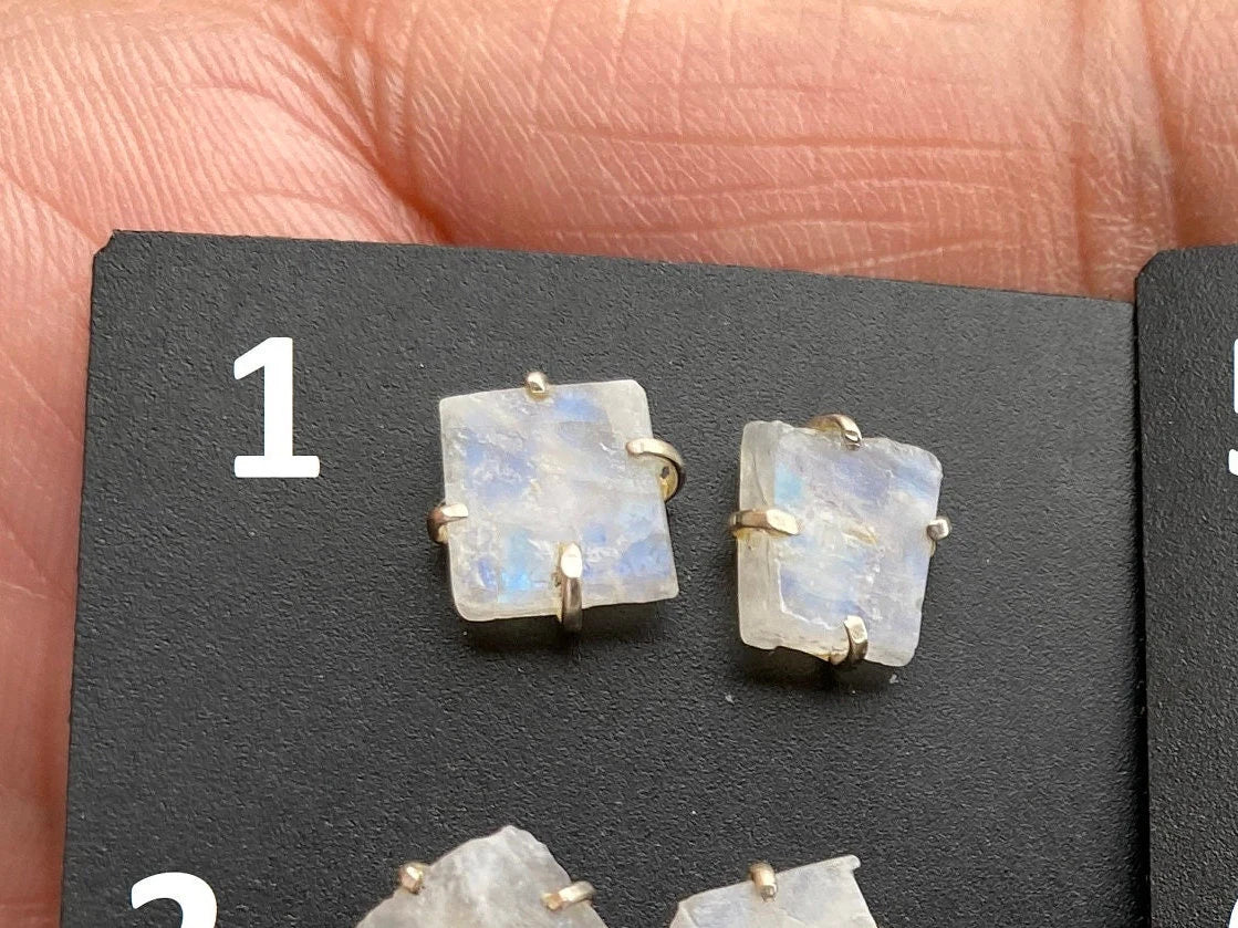 Tiny Rough Rainbow Moonstone Stud Earrings, Sterling Silver Earrings, Prong Stud Earring, Moonstone Earrings, Crystal Studs, June Birthstone