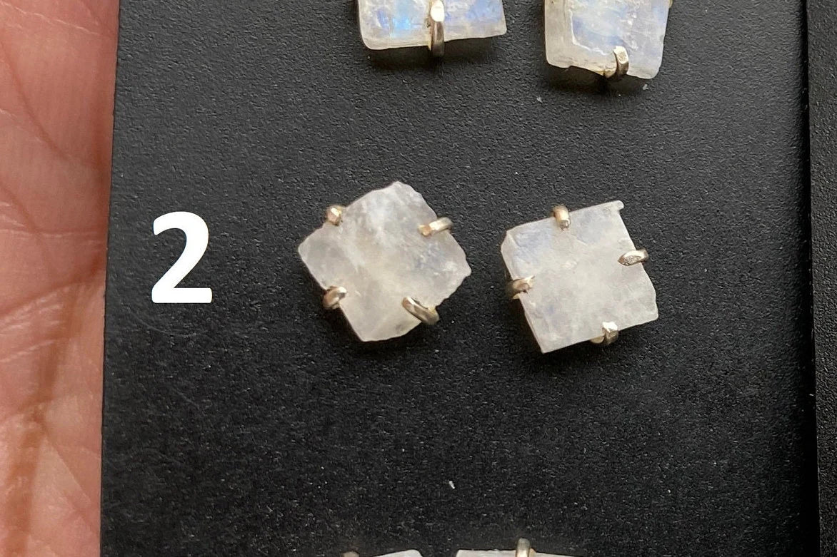 Tiny Rough Rainbow Moonstone Stud Earrings, Sterling Silver Earrings, Prong Stud Earring, Moonstone Earrings, Crystal Studs, June Birthstone