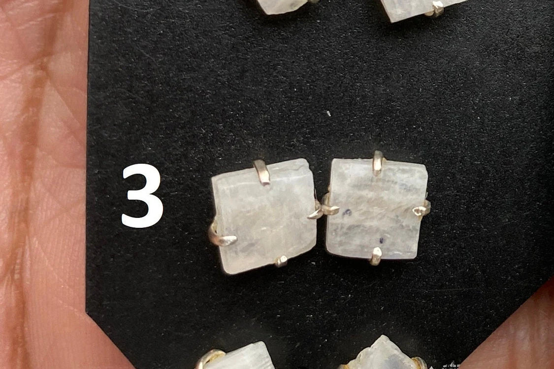 Tiny Rough Rainbow Moonstone Stud Earrings, Sterling Silver Earrings, Prong Stud Earring, Moonstone Earrings, Crystal Studs, June Birthstone