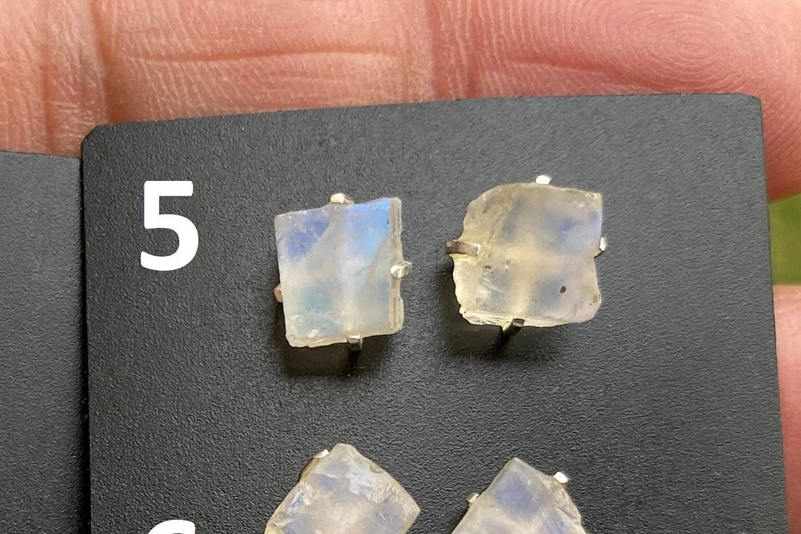 Tiny Rough Rainbow Moonstone Stud Earrings, Sterling Silver Earrings, Prong Stud Earring, Moonstone Earrings, Crystal Studs, June Birthstone