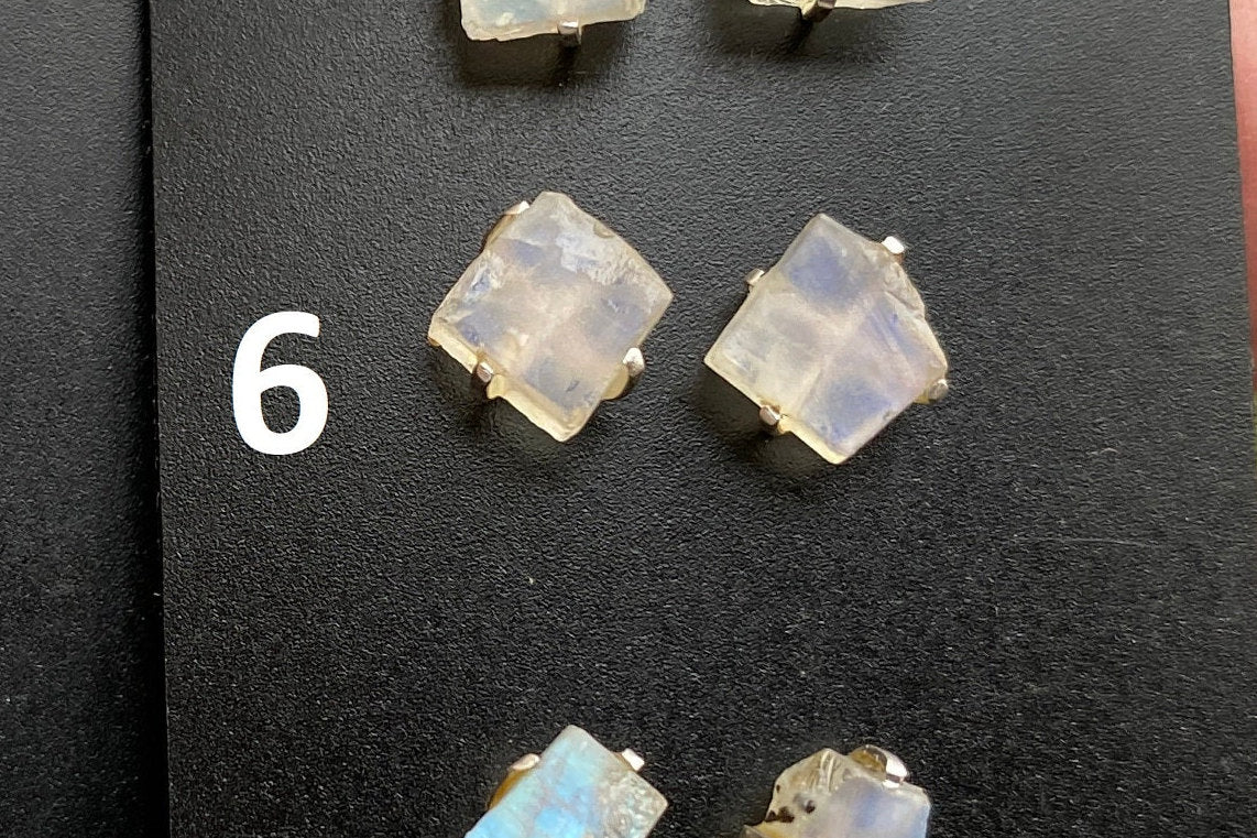 Tiny Rough Rainbow Moonstone Stud Earrings, Sterling Silver Earrings, Prong Stud Earring, Moonstone Earrings, Crystal Studs, June Birthstone