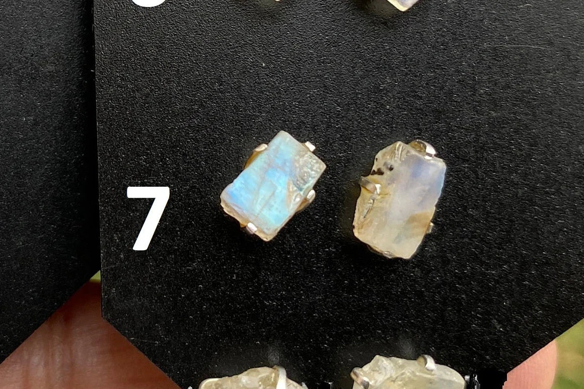 Tiny Rough Rainbow Moonstone Stud Earrings, Sterling Silver Earrings, Prong Stud Earring, Moonstone Earrings, Crystal Studs, June Birthstone