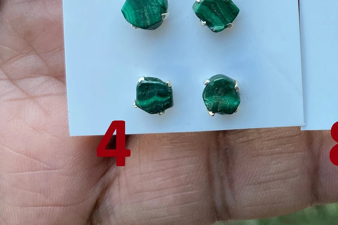 Tiny Sterling Silver Stud Earrings, Raw Natural Chip Malachite Gemstone, Tiny Malachite Earrings, Malachite Jewelry, Heart Chakra Stone,