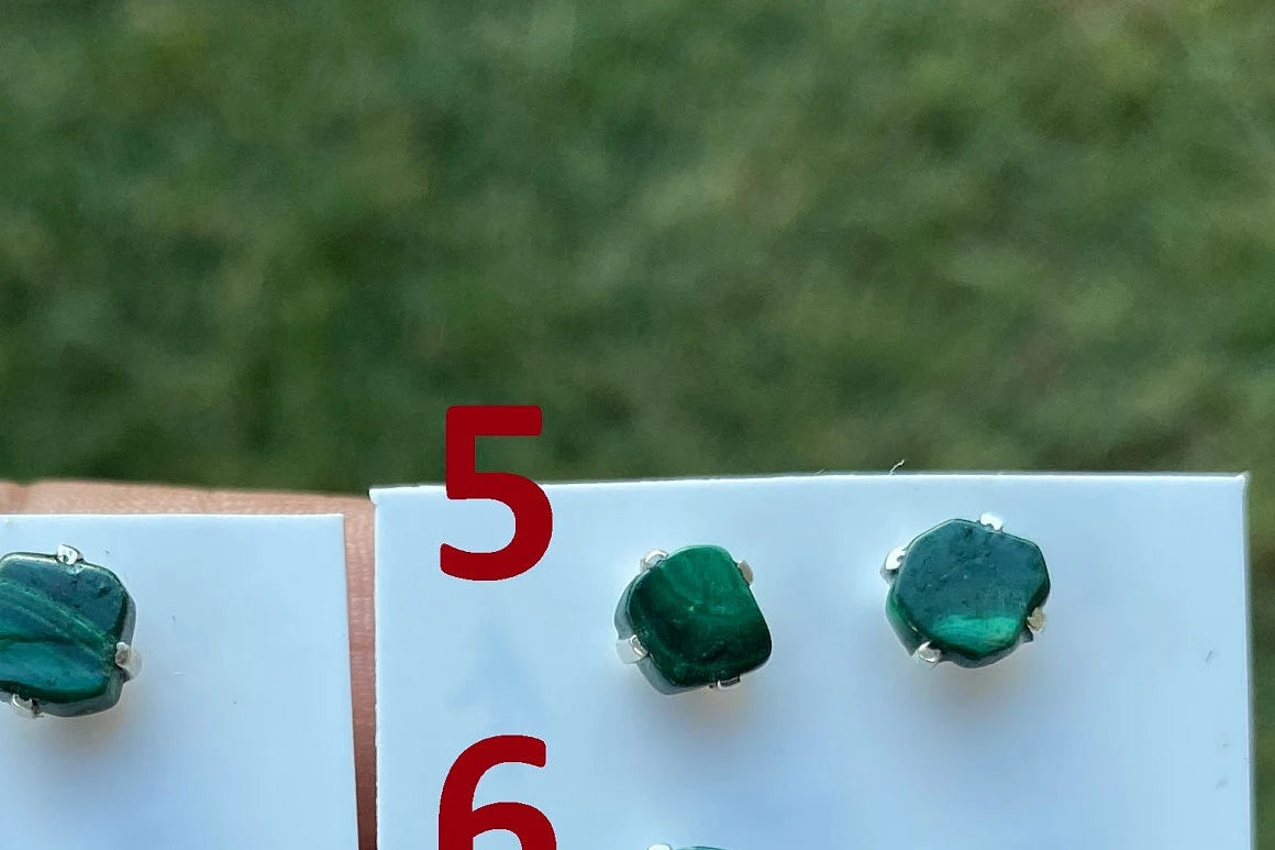 Tiny Sterling Silver Stud Earrings, Raw Natural Chip Malachite Gemstone, Tiny Malachite Earrings, Malachite Jewelry, Heart Chakra Stone,