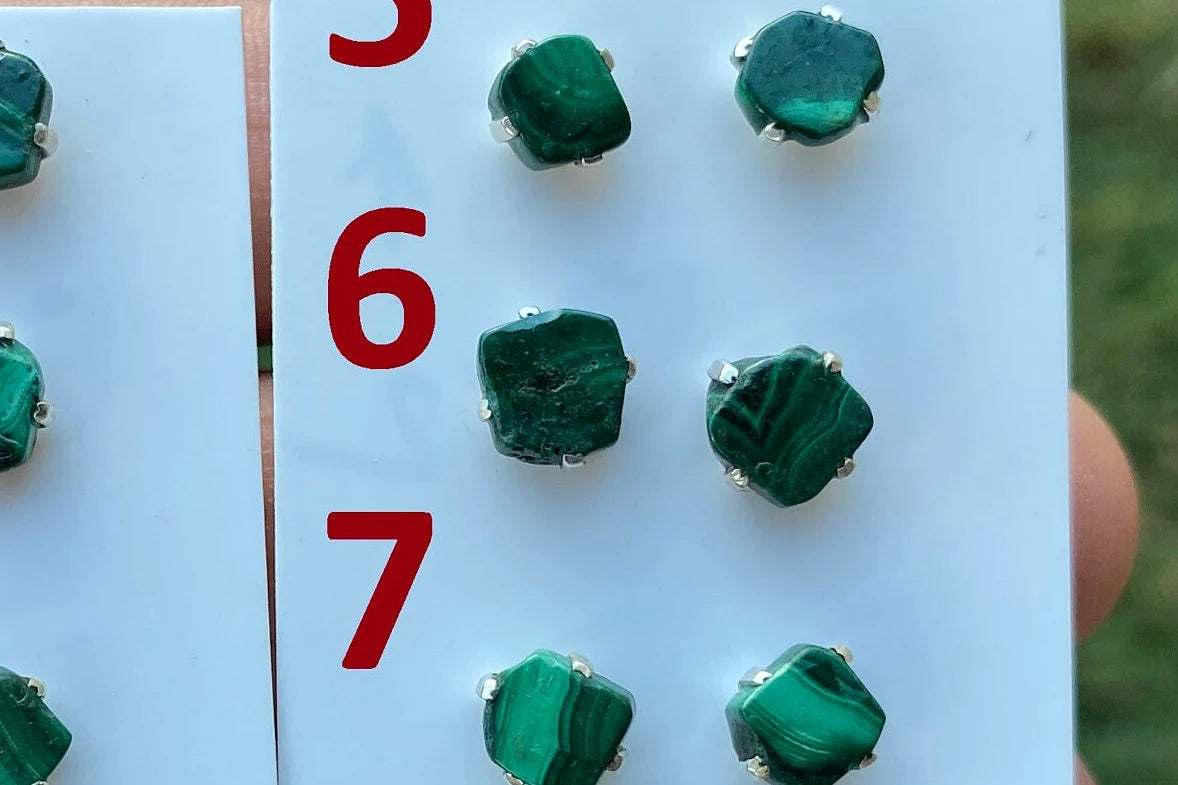 Tiny Sterling Silver Stud Earrings, Raw Natural Chip Malachite Gemstone, Tiny Malachite Earrings, Malachite Jewelry, Heart Chakra Stone,