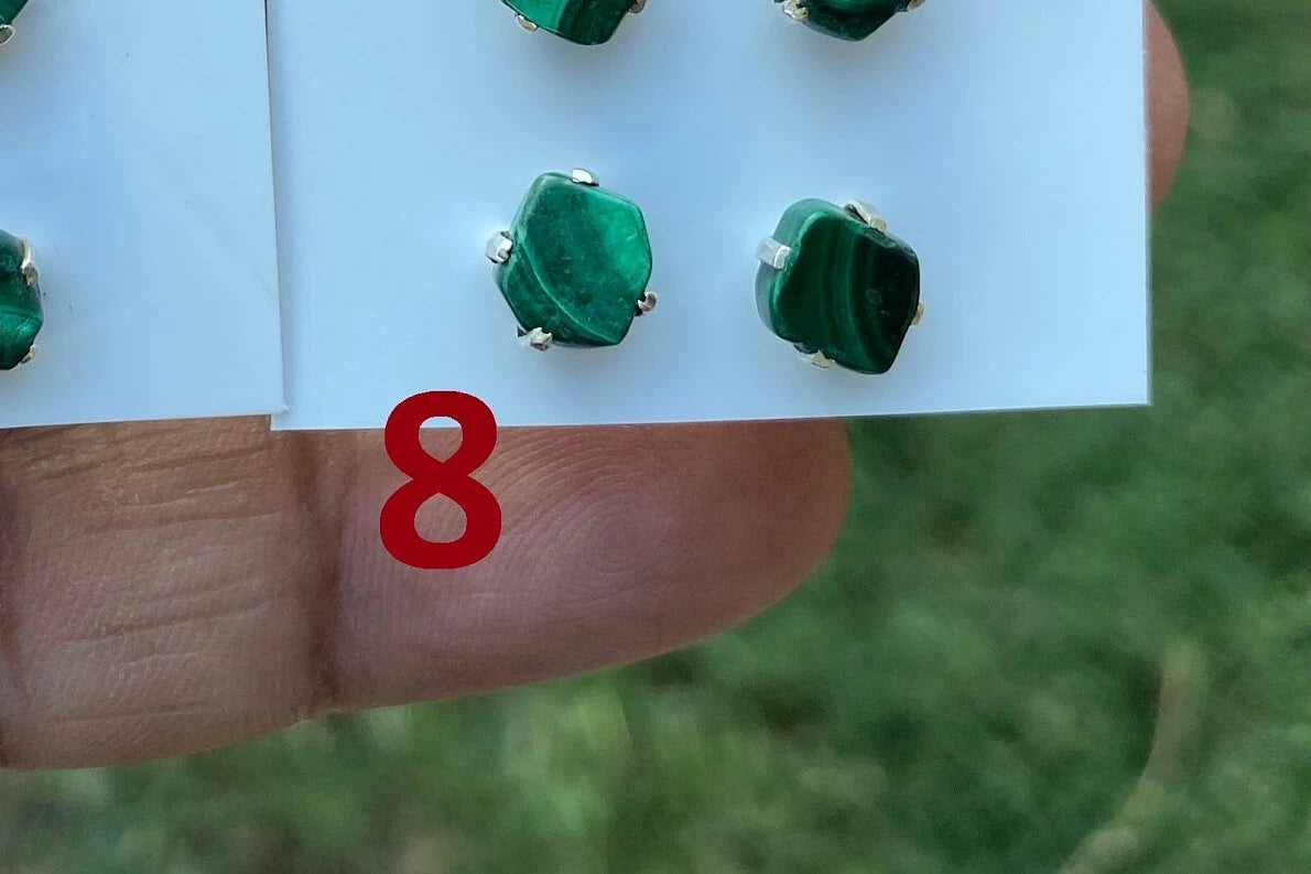 Tiny Sterling Silver Stud Earrings, Raw Natural Chip Malachite Gemstone, Tiny Malachite Earrings, Malachite Jewelry, Heart Chakra Stone,