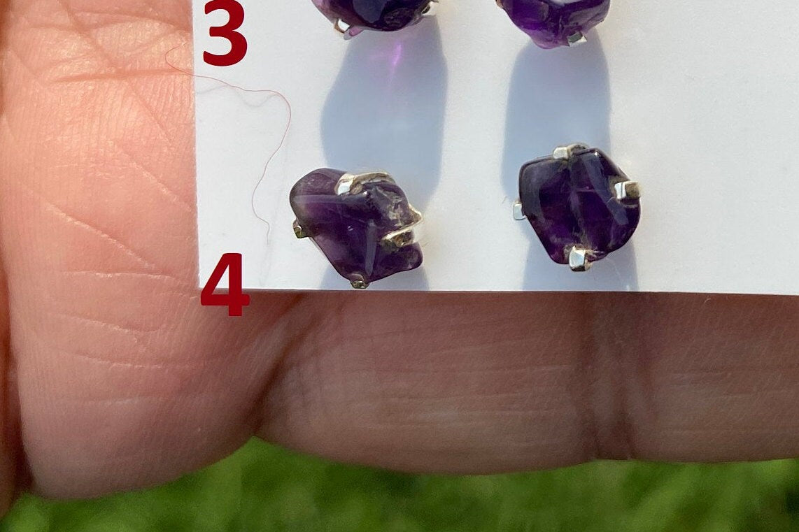 Tiny Raw Amethyst Sterling Silver Earring, Raw Prong Set Stud Earrings, Amethyst Stud Earring, February Birthstone, Small Gemstone Earrings