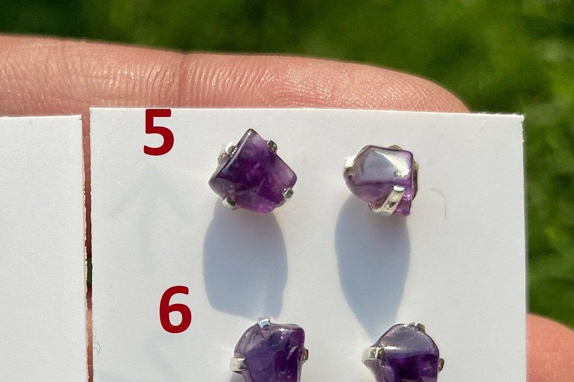Tiny Raw Amethyst Sterling Silver Earring, Raw Prong Set Stud Earrings, Amethyst Stud Earring, February Birthstone, Small Gemstone Earrings
