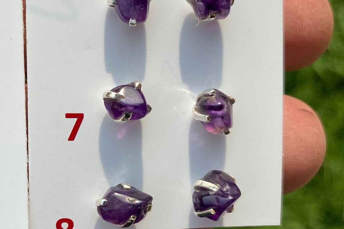 Tiny Raw Amethyst Sterling Silver Earring, Raw Prong Set Stud Earrings, Amethyst Stud Earring, February Birthstone, Small Gemstone Earrings
