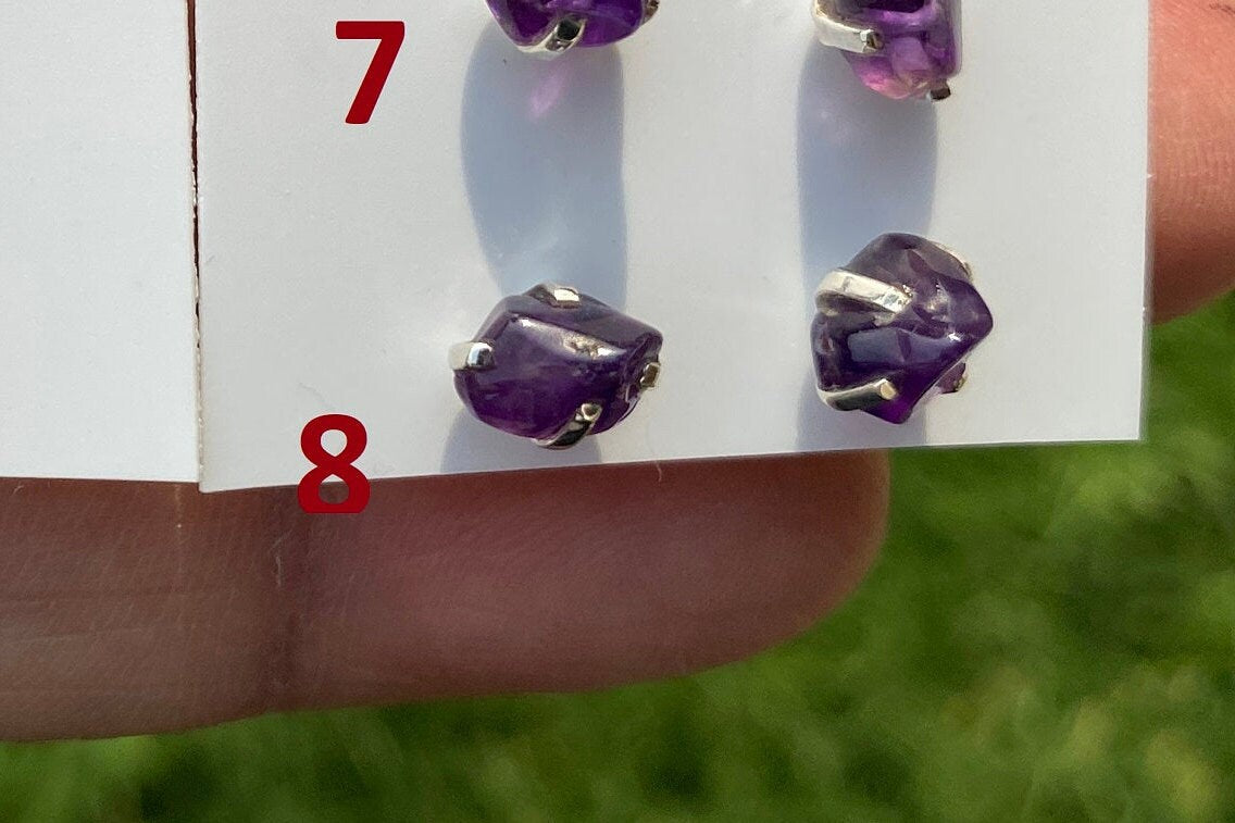 Tiny Raw Amethyst Sterling Silver Earring, Raw Prong Set Stud Earrings, Amethyst Stud Earring, February Birthstone, Small Gemstone Earrings
