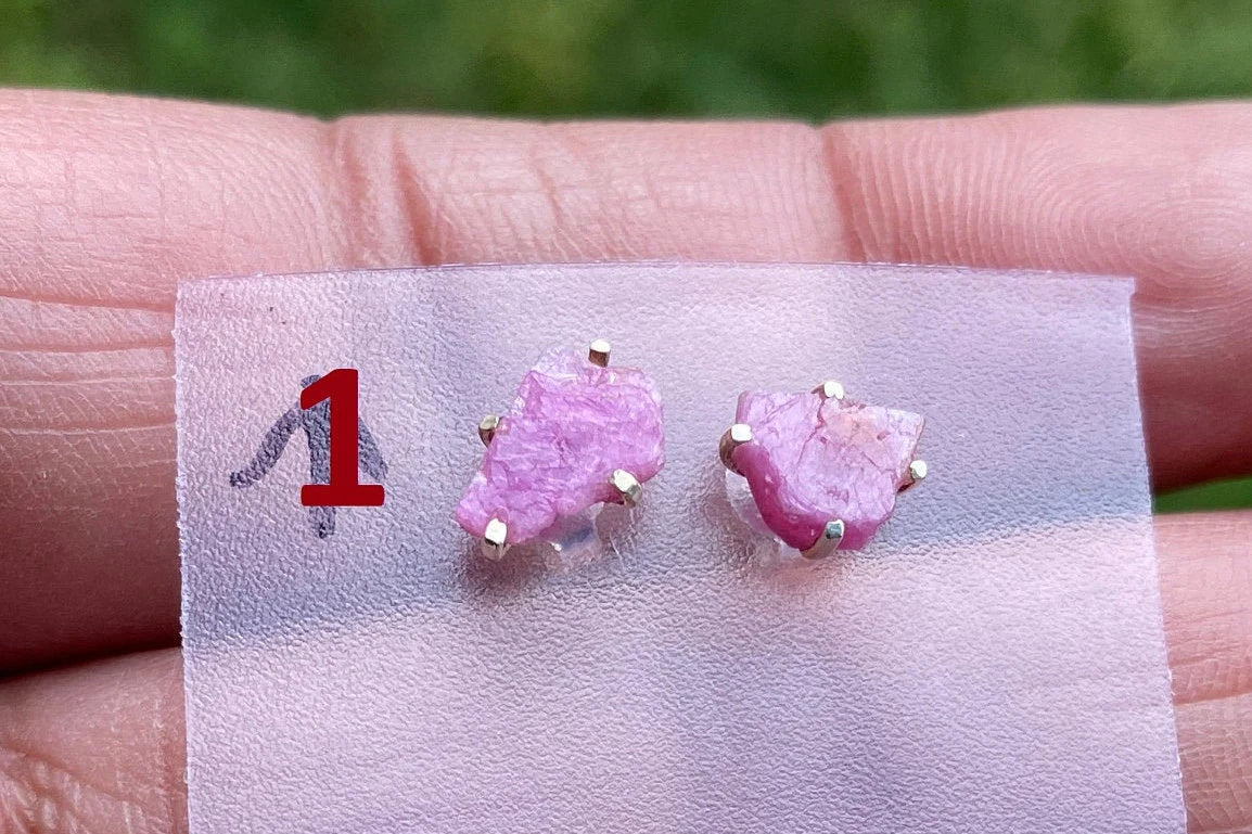 Tiny Raw Ruby Gemstone Stud Earrings, 92.5 Sterling Silver Earrings, July Birthstone, Prong Stud for Girls, Rough Healing Crystal Earrings